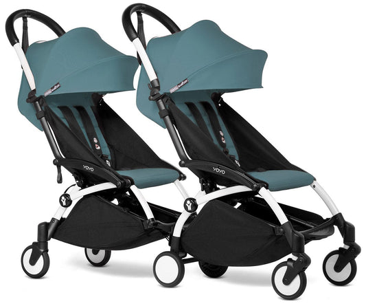 Babyzen YOYO Connect Double Stroller 6+ / 6+ Bundle - White / Aqua - DBL-604901-604609