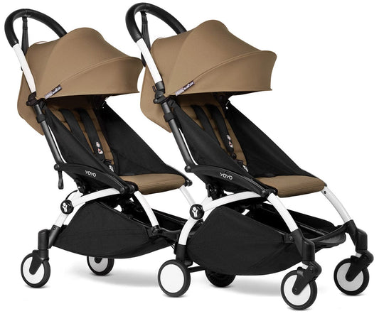 Babyzen YOYO Connect Double Stroller 6+ / 6+ Bundle - White / Toffee - DBL-604901-604608