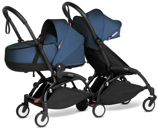 Babyzen YOYO Connect Double Stroller Bassinet / 6+ Bundle - Black / Air France Blue - BASDBL-604902-604607