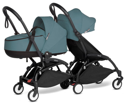 Babyzen YOYO Connect Double Stroller Bassinet / 6+ Bundle - Black / Aqua - BASDBL-604902-604609
