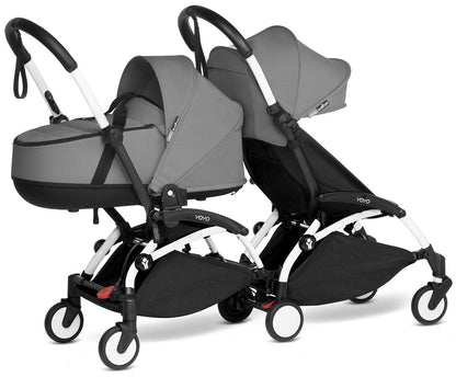 Babyzen YOYO Connect Double Stroller Bassinet / 6+ Bundle - White / Grey - BASDBL-604901-604601
