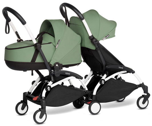Babyzen YOYO Connect Double Stroller Bassinet / 6+ Bundle - White / Peppermint - BASDBL-604901-604605