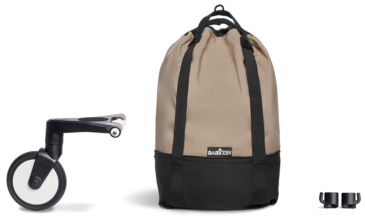 Babyzen YOYO2 Ultra Compact Complete 6+ Stroller with Bassinet & Rolling Bag Bundle - Black/Taupe