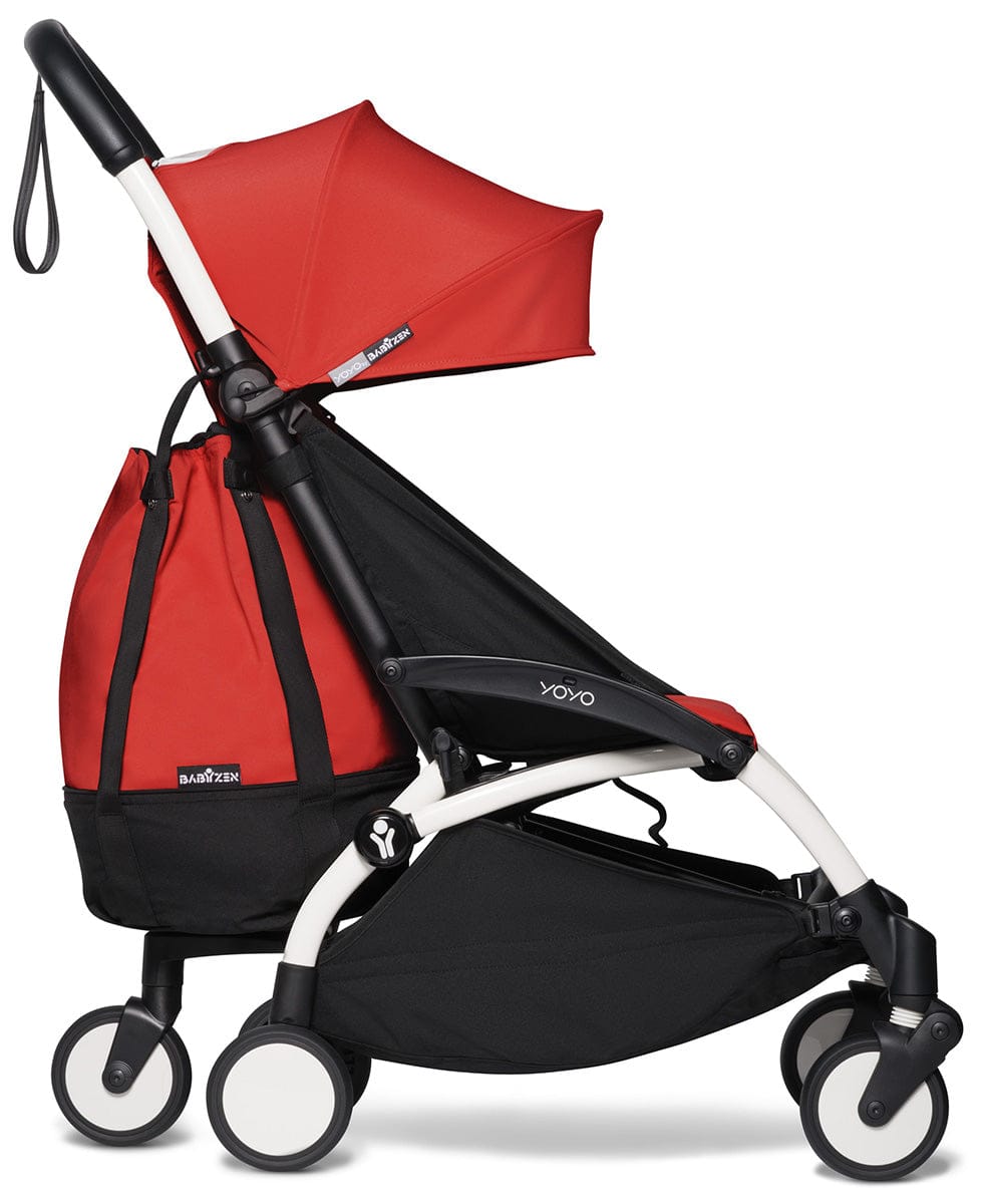 Babyzen YOYO2 Ultra Compact Complete 6+ Stroller with Bassinet & Rolling Bag Bundle - White/Red