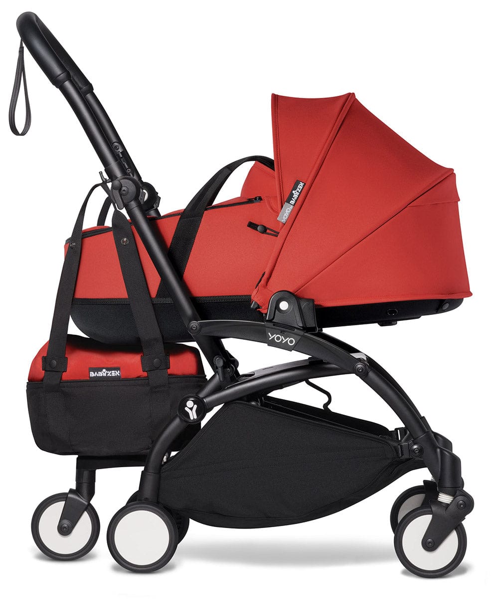 Babyzen YOYO2 Ultra Compact Complete 6+ Stroller with Bassinet & Rolling Bag Bundle - Black/Red