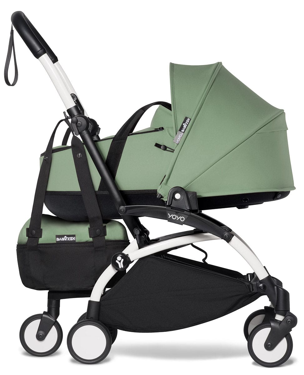 Babyzen YOYO2 Ultra Compact Complete 6+ Stroller with Bassinet & Rolling Bag Bundle - White/Peppermint