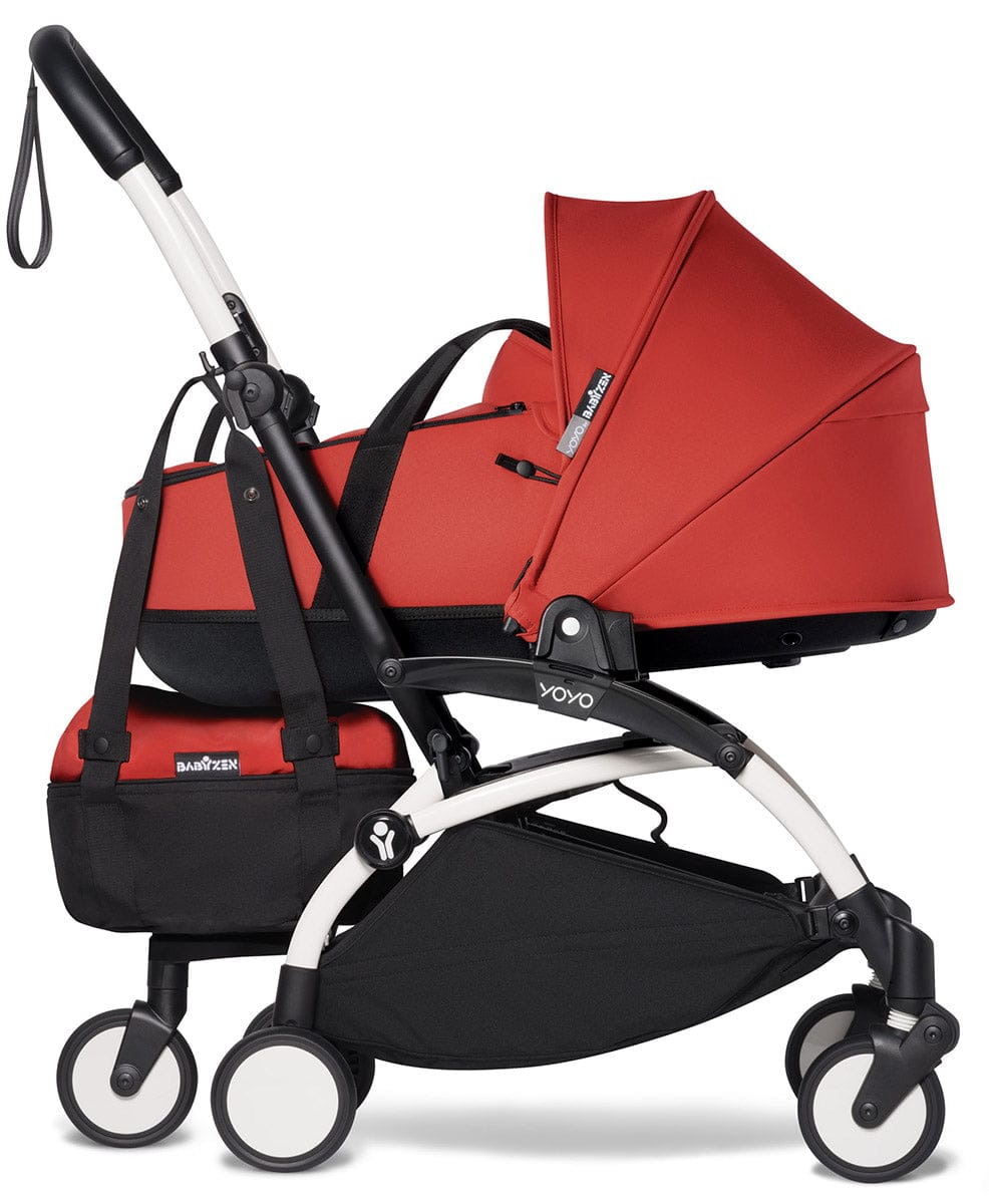 Babyzen YOYO2 Ultra Compact Complete 6+ Stroller with Bassinet & Rolling Bag Bundle - White/Red
