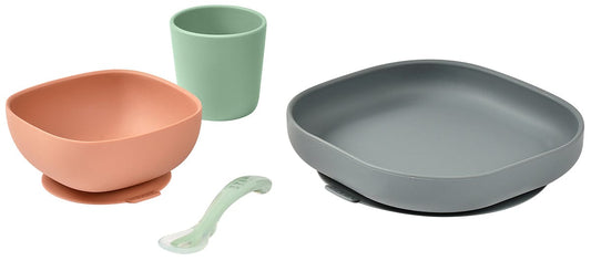 BEABA 4-Piece Silicone Dinner Set - Mineral - 913543