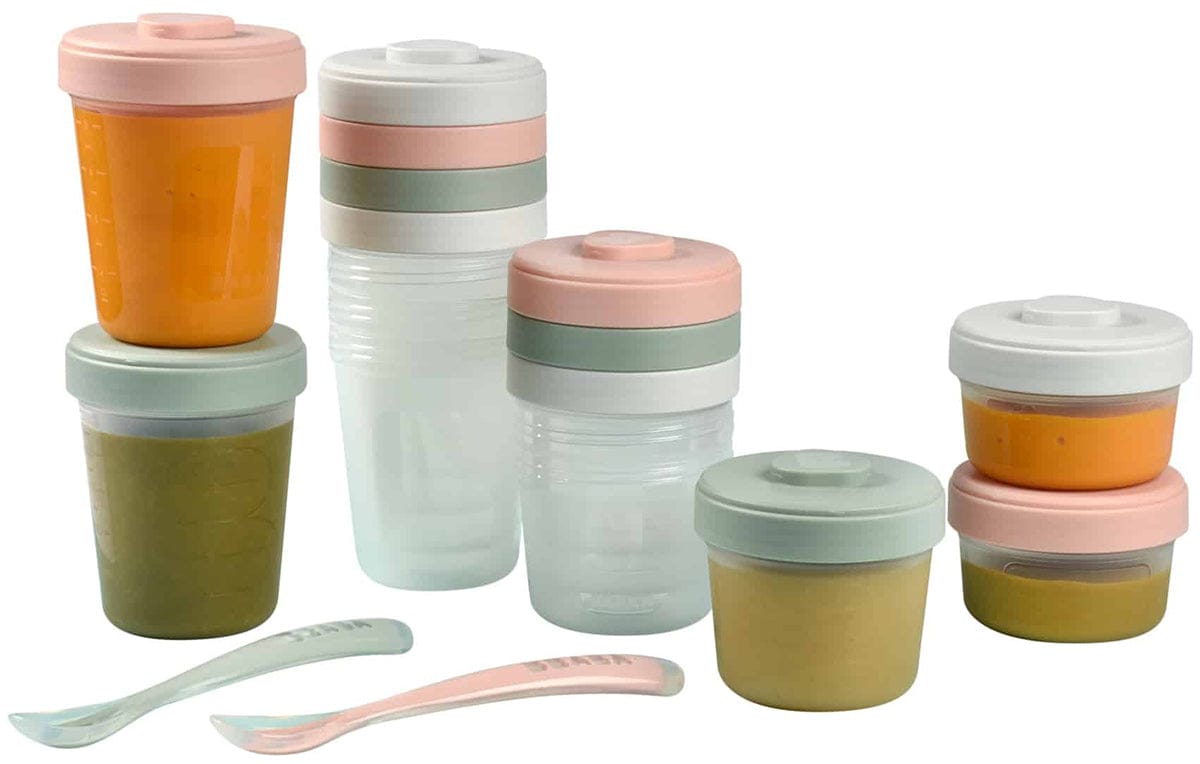 Beaba Baby Food Clip Containers Set of 12 + Spoons - Eucalyptus - 913502