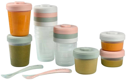 Beaba Baby Food Clip Containers Set of 12 + Spoons - Eucalyptus - 913502
