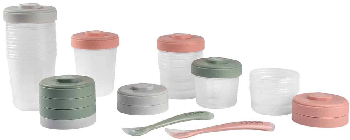 Beaba Baby Food Clip Containers Set of 12 + Spoons - Eucalyptus - 913502