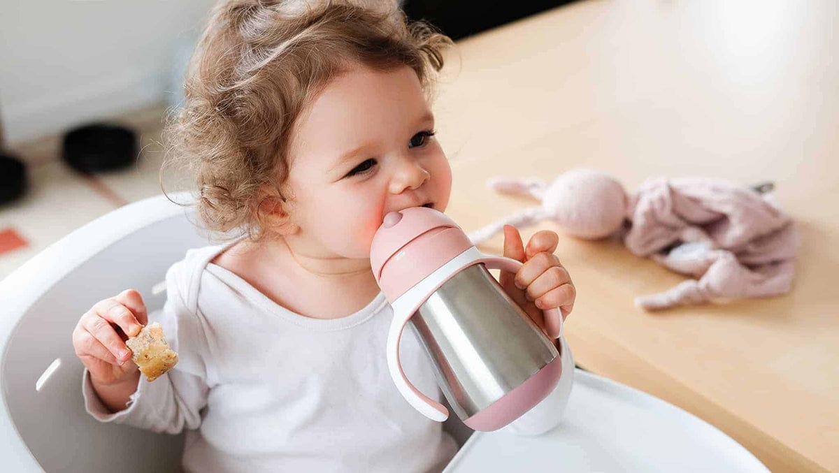 Beaba Stainless Steel Straw Sippy Cup - Rose - 913482