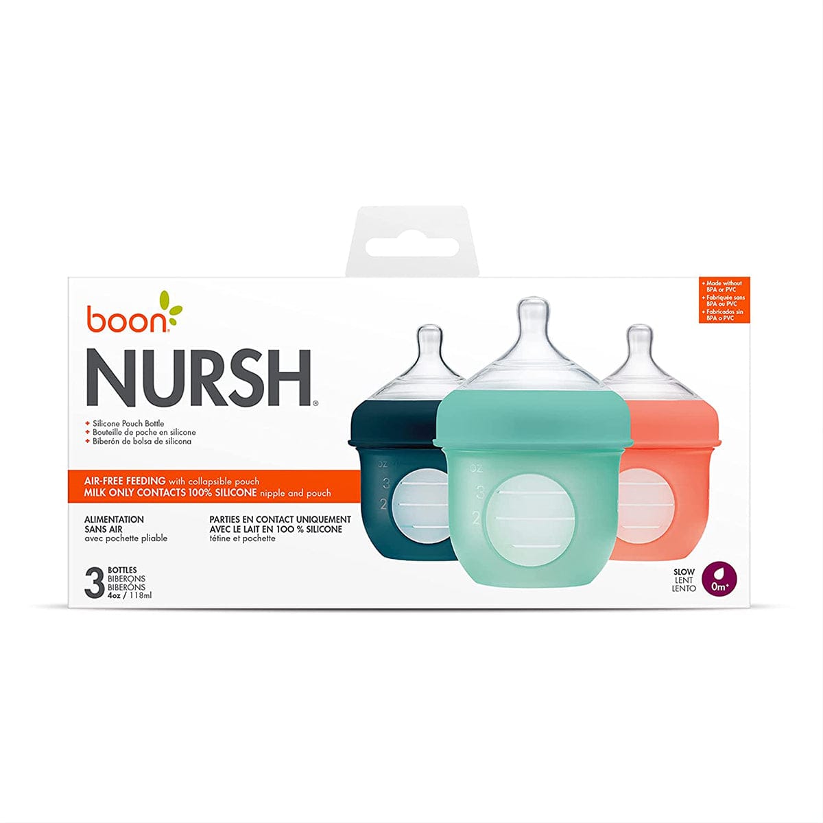 Boon NURSH Silicone Pouch Bottle 3-pack, 4OZ - Mint - B11343