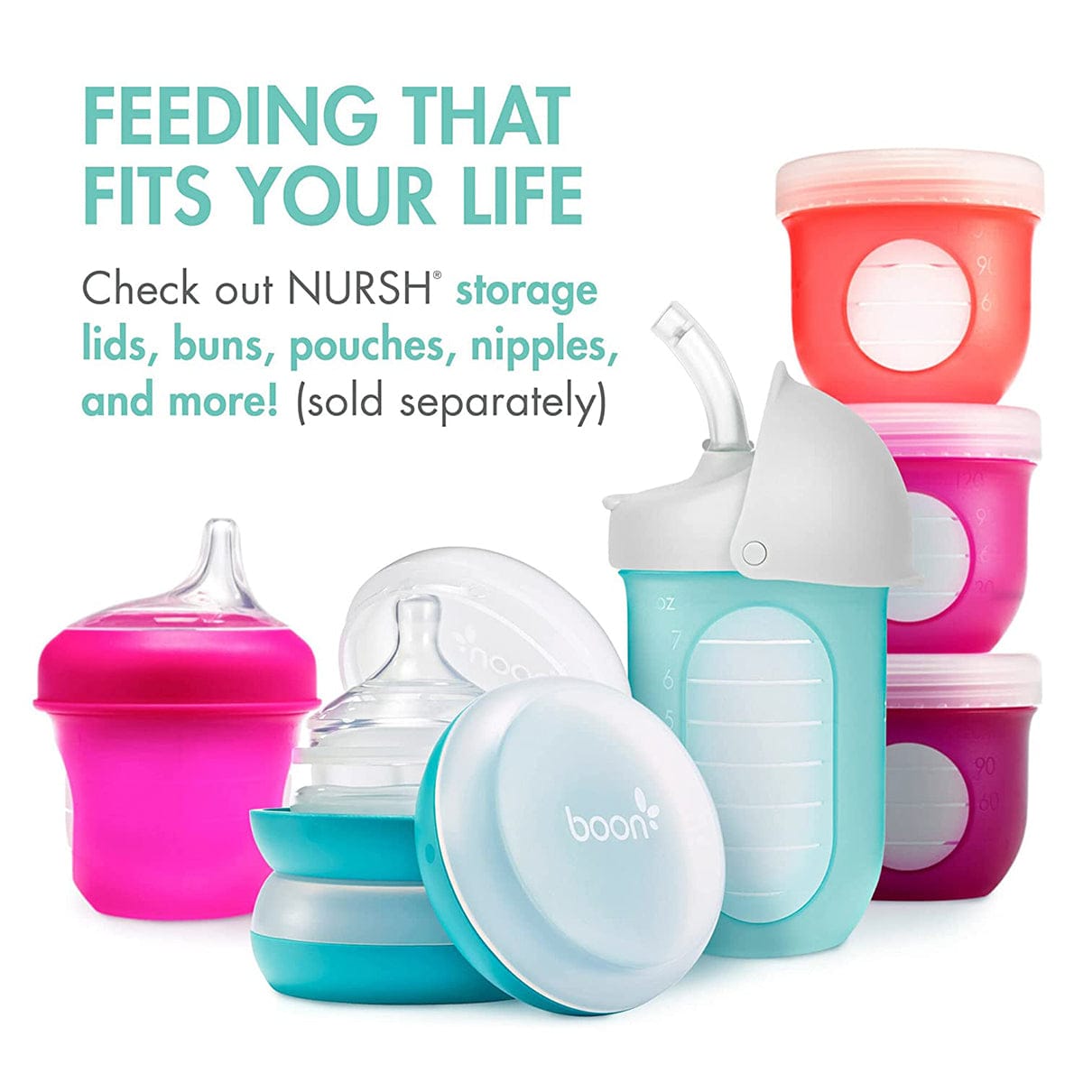 Boon NURSH Silicone Pouch Bottle 3-pack, 4OZ - Mint - B11343