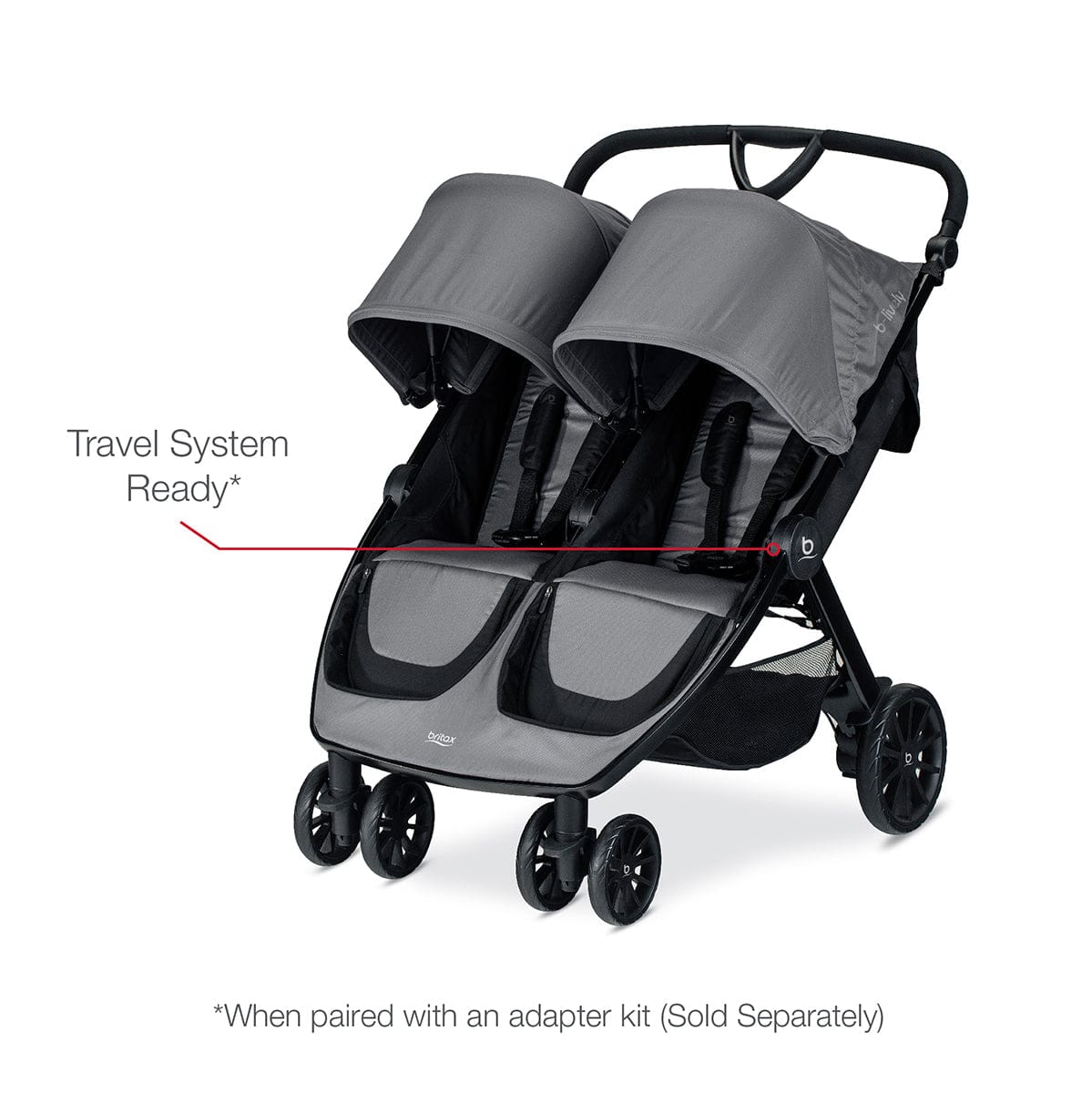 Britax B-Lively Double Stroller + B-Safe Gen2 Travel System - Dove / Black - U761912-E1C732C-S11277000