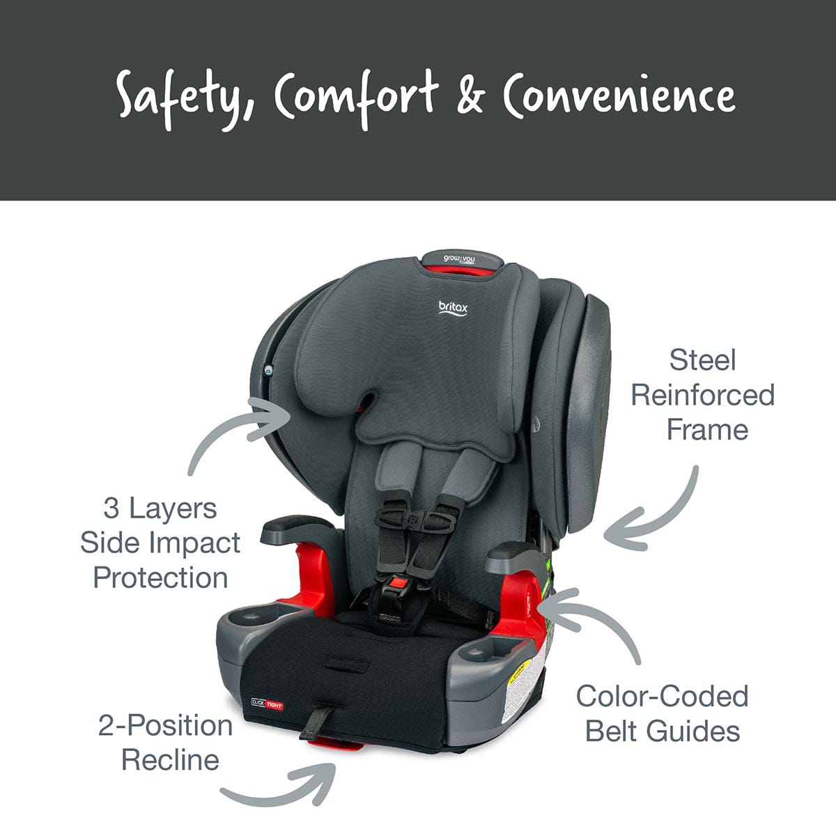 Britax Grow With You ClickTight Plus Harness Booster Car Seat - Black Ombre