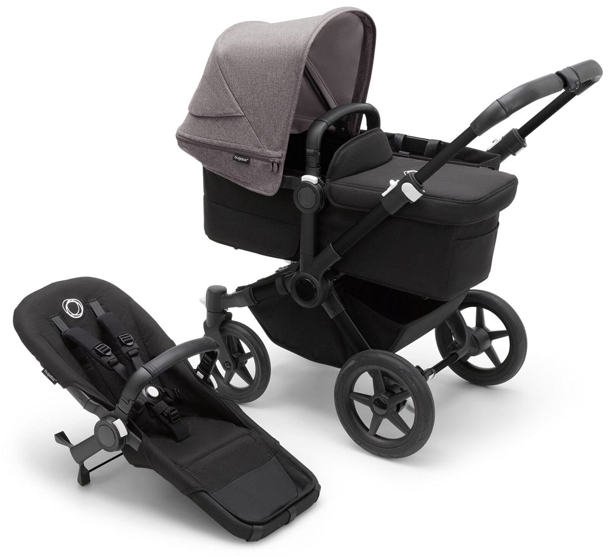 Bugaboo Donkey 5 Mono Complete Single-to-Double Stroller Bundle - Black / Midnight Black / Grey Melange