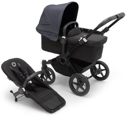 Bugaboo Donkey 5 Mono Complete Single-to-Double Stroller Bundle - Black / Midnight Black / Stormy Blue