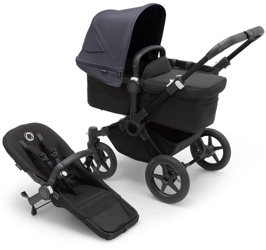 Bugaboo Donkey 5 Mono Complete Single-to-Double Stroller Bundle - Black / Midnight Black / Stormy Blue