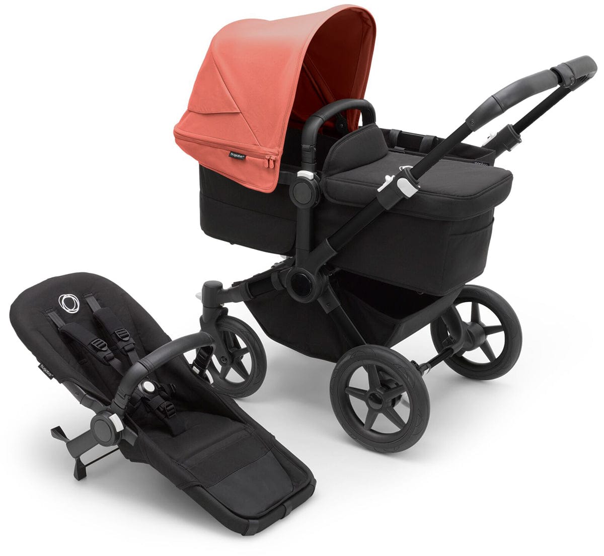 Bugaboo Donkey 5 Mono Complete Single-to-Double Stroller Bundle - Black / Midnight Black / Sunrise Red