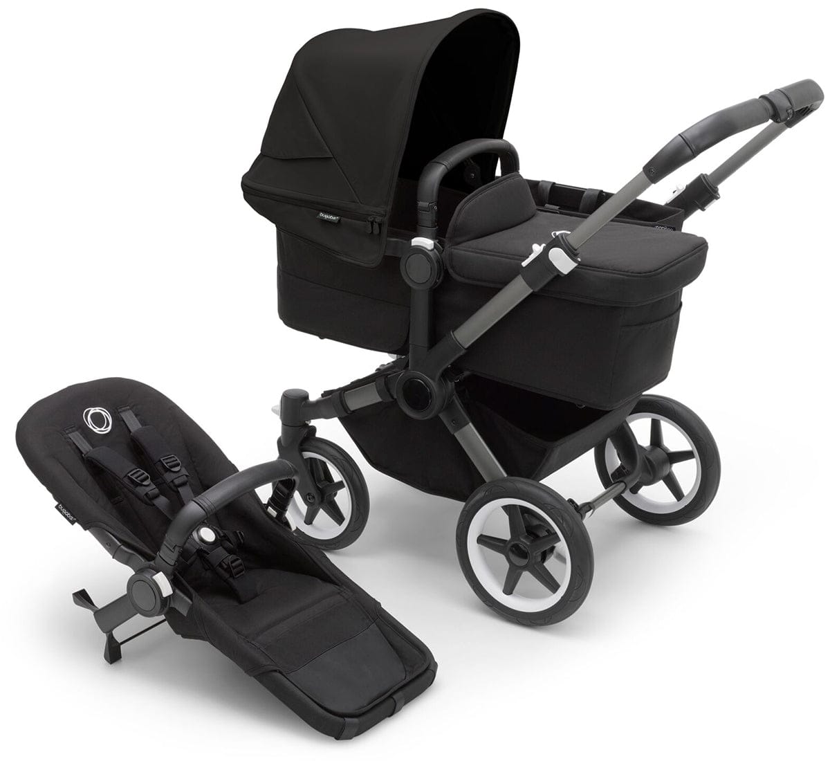 Bugaboo Donkey 5 Mono Complete Single-to-Double Stroller Bundle - Graphite / Midnight Black / Midnight Black