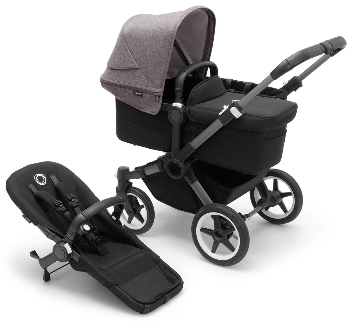 Bugaboo Donkey 5 Mono Complete Single-to-Double Stroller Bundle - Graphite / Midnight Black / Grey Melange