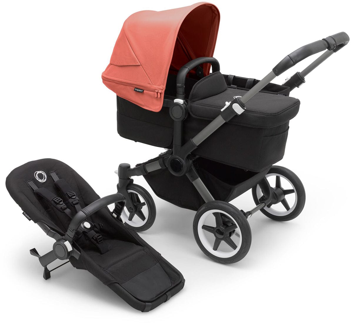 Bugaboo Donkey 5 Mono Complete Single-to-Double Stroller Bundle - Graphite / Midnight Black / Sunrise Red