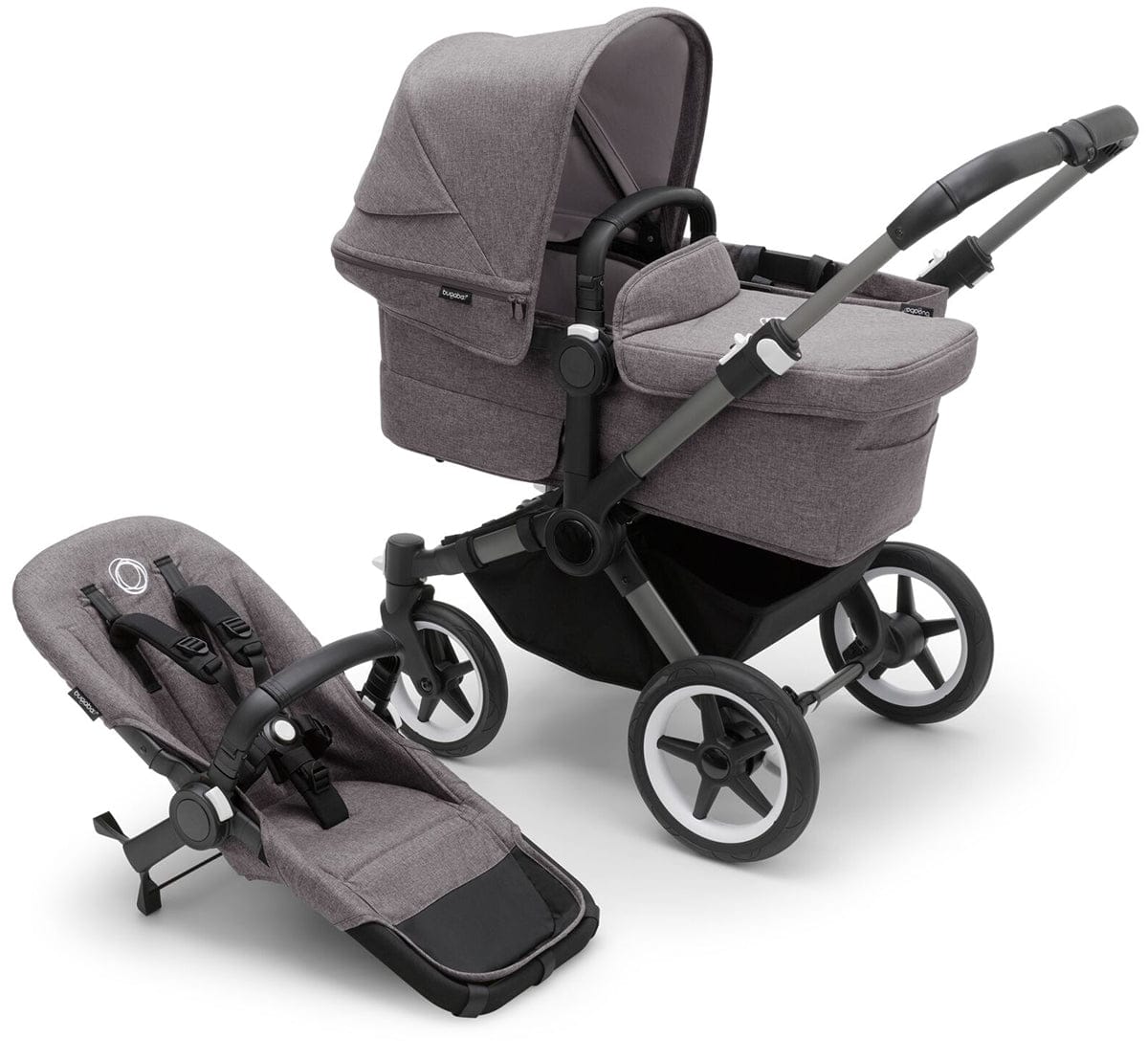 Bugaboo Donkey 5 Mono Complete Single-to-Double Stroller Bundle - Graphite / Grey Melange / Grey Melange
