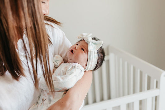Copper Pearl Knit Headband Bow - Coral
