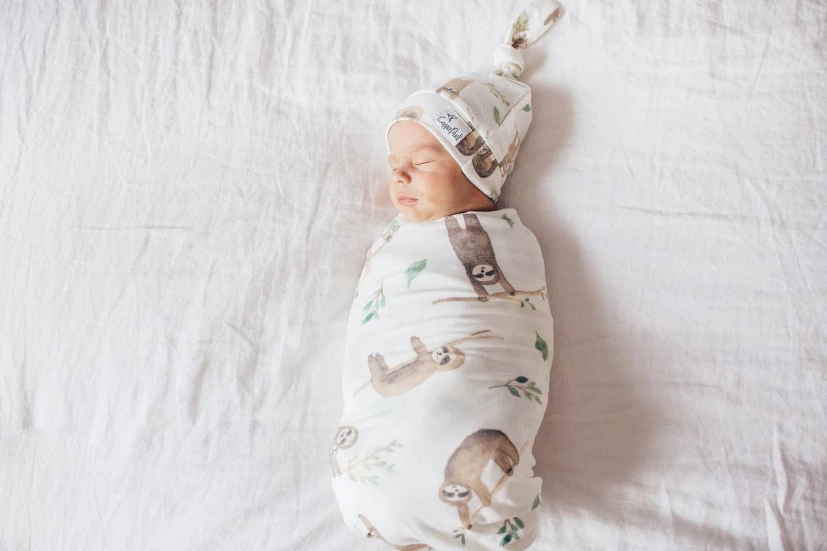 Copper Pearl Newborn Top Knot Hat - Noah - X001TDR0SD