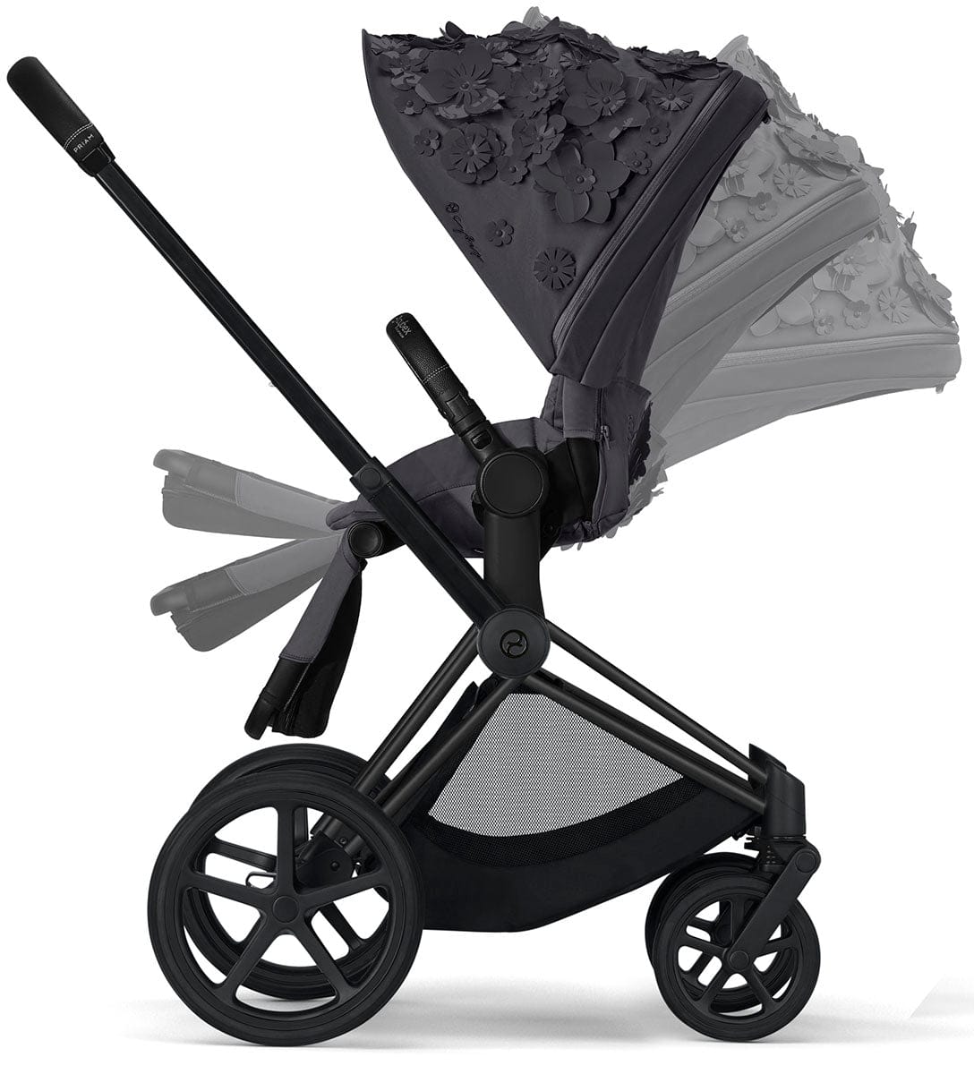 Cybex ePriam with Lux Bassinet + Cloud Q Travel System Bundle - Simply Flowers - Dream Grey - TRVL-519002649-B-SF-GREY