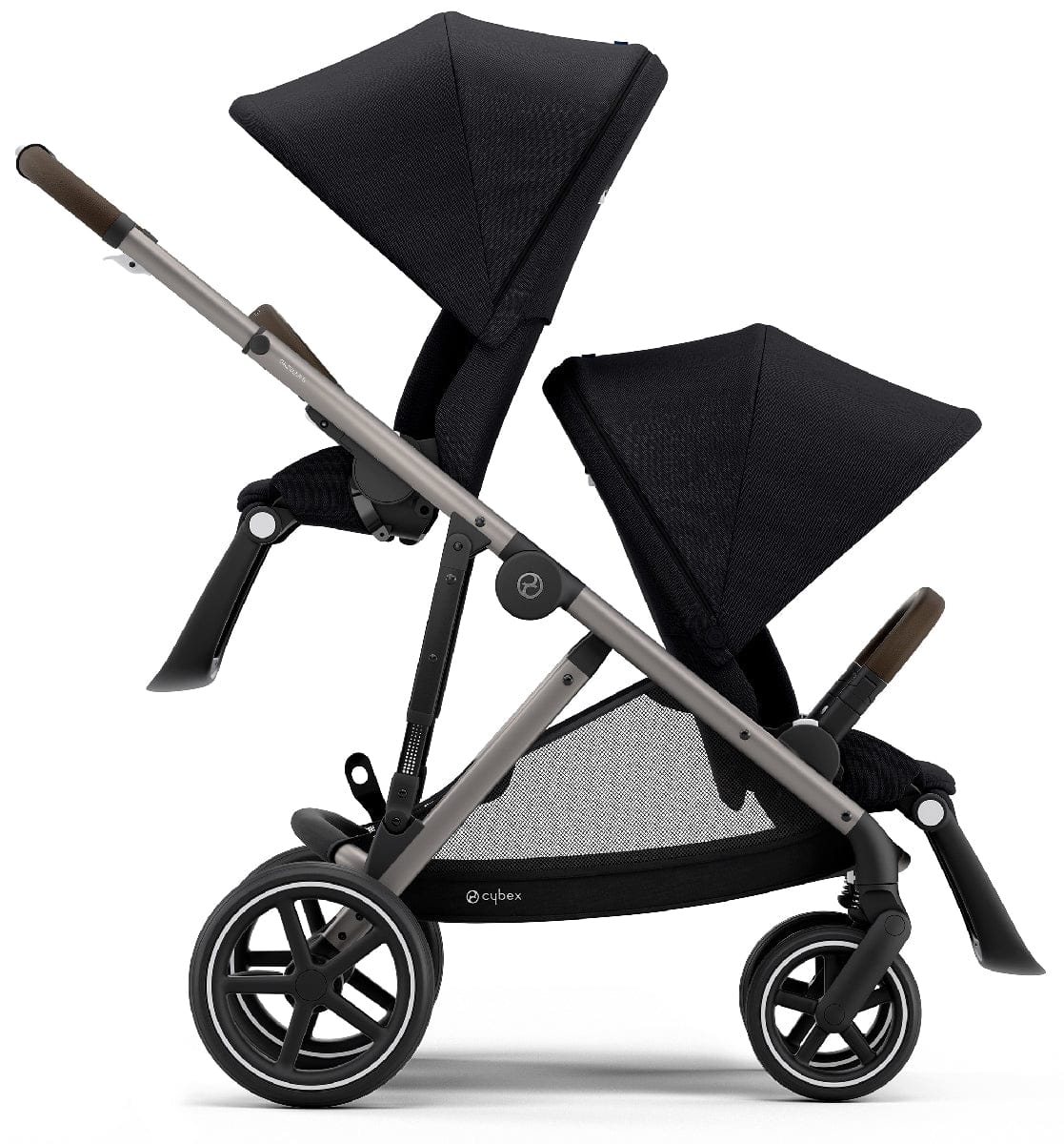 Cybex Gazelle S Double Stroller - Deep Black (Taupe Frame) - 520003561-520003571