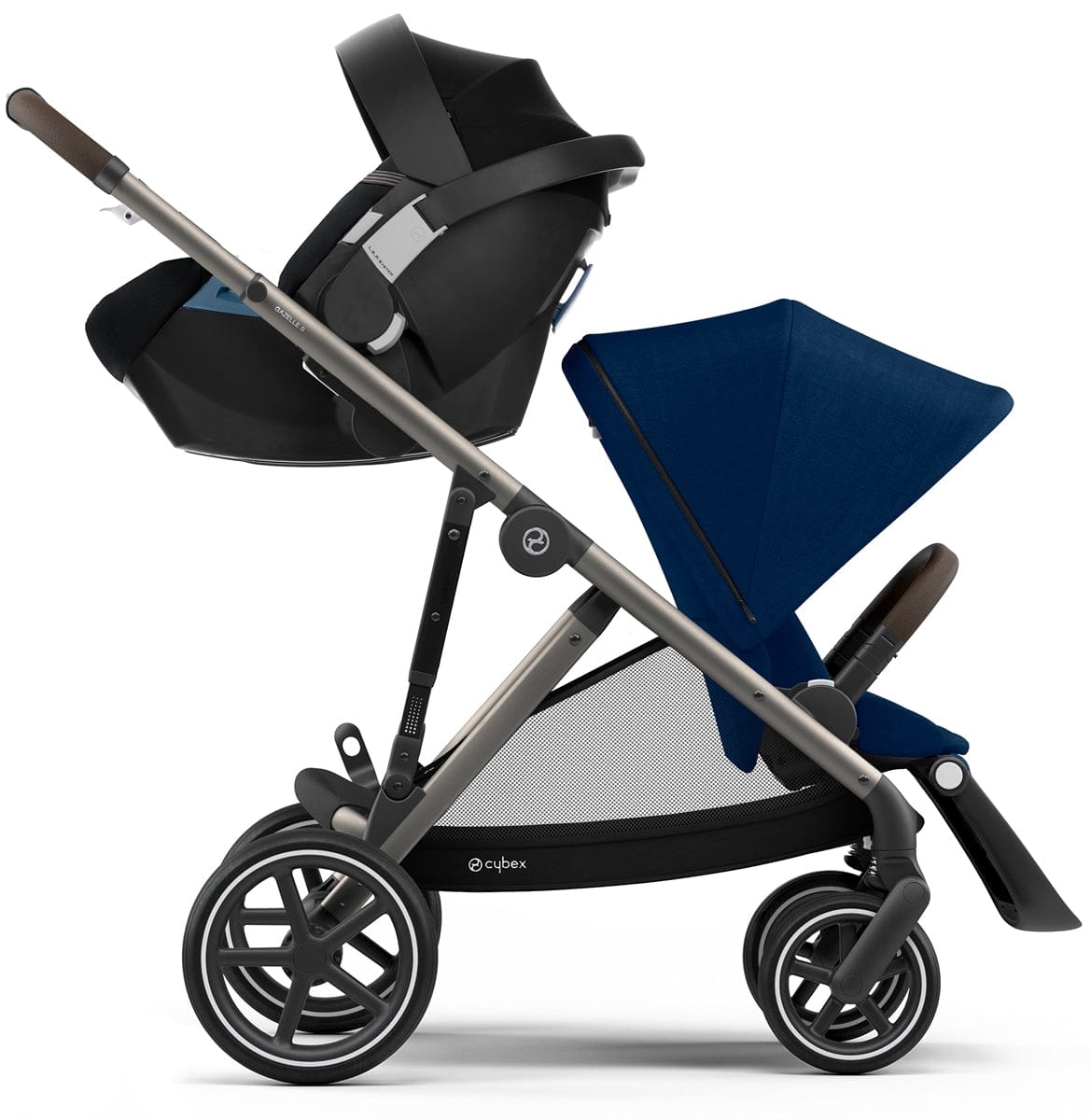 Cybex Gazelle S Double Stroller - Navy Blue (Taupe Frame) - 520003557-520003567