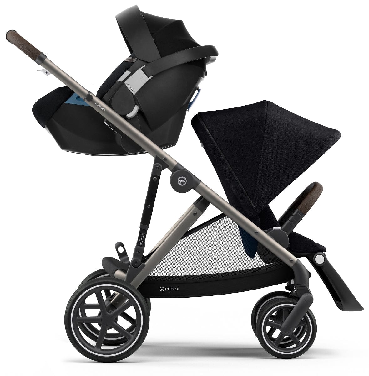 Cybex Gazelle S Single-to-Double Stroller - Deep Black (Taupe Frame) - 520003561