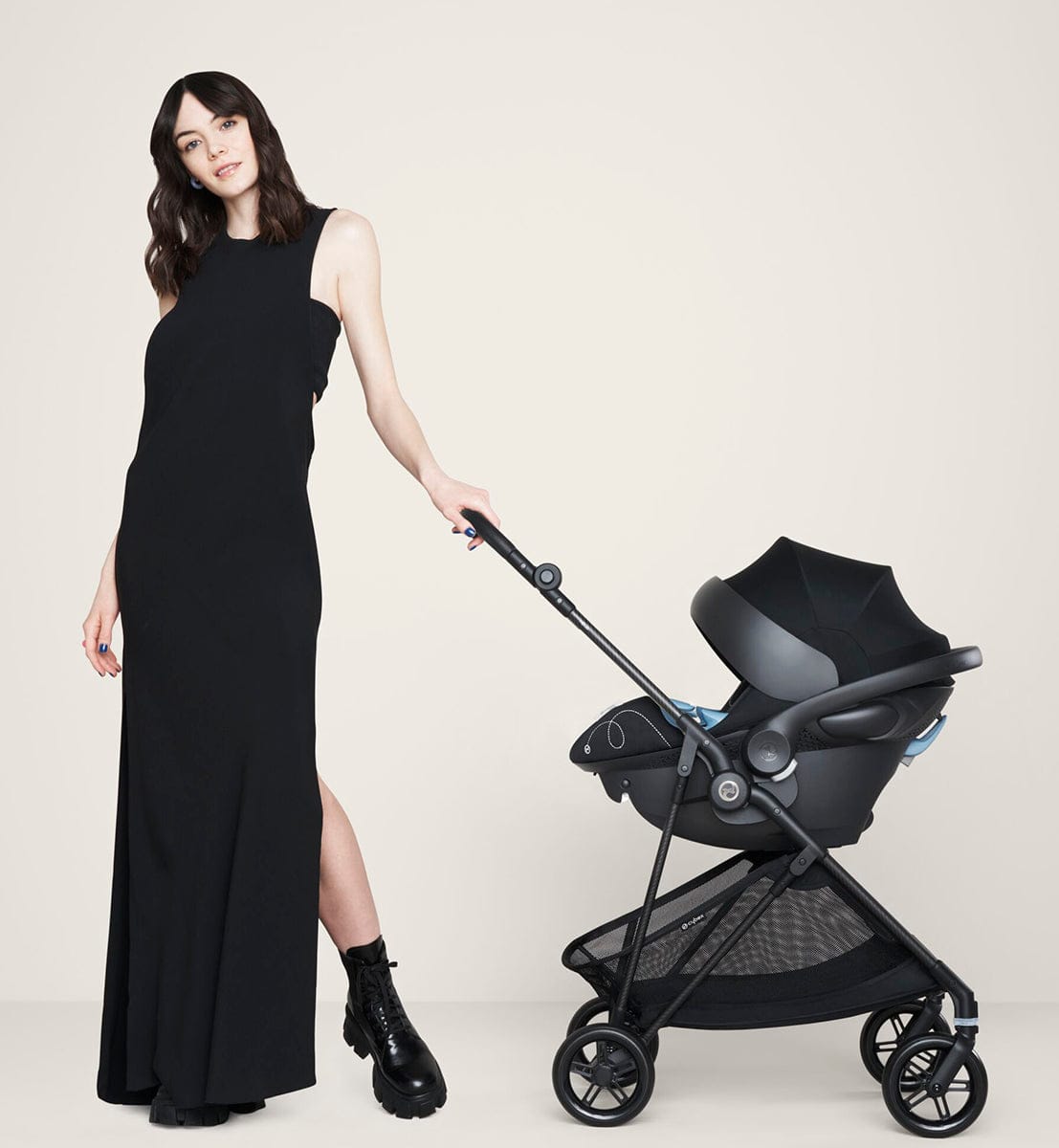 Cybex Melio Carbon 3 Stroller + Aton 2 SensorSafe Travel System Bundle - Moon Black / Lavastone Black - 522002401-519003595