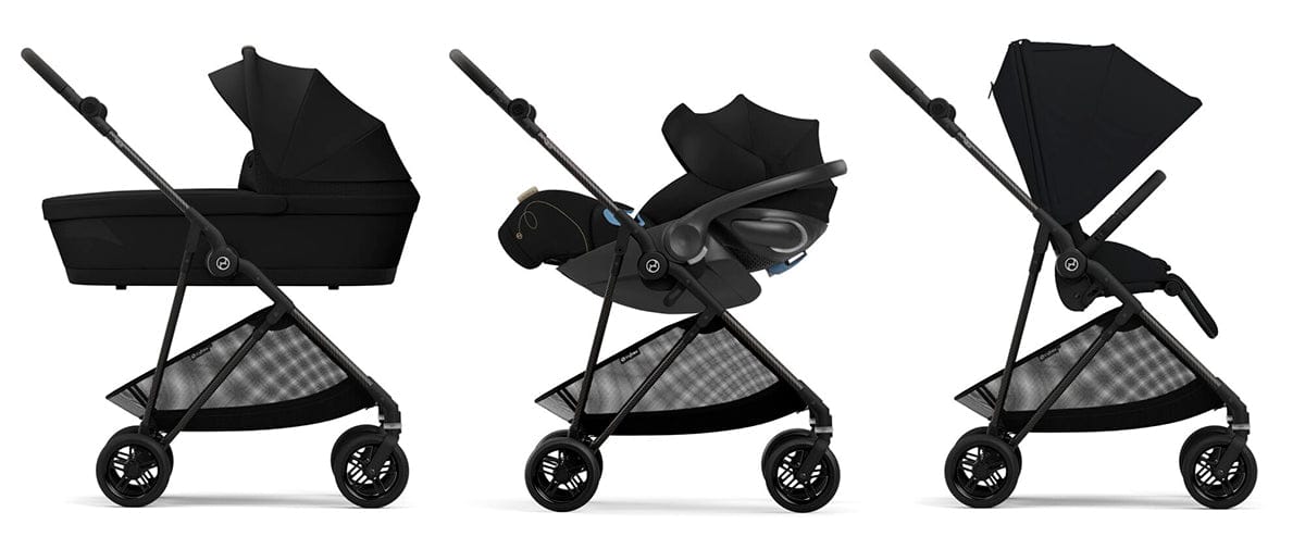 Cybex Melio Carbon 3 Stroller + Aton 2 SensorSafe Travel System Bundle - Moon Black / Lavastone Black - 522002401-519003595