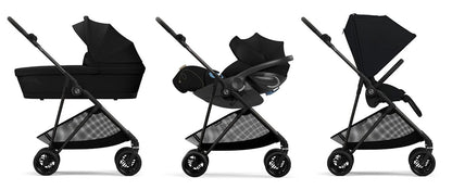 Cybex Melio Carbon 3 Stroller + Aton 2 SensorSafe Travel System Bundle - Moon Black / Lavastone Black - 522002401-519003595