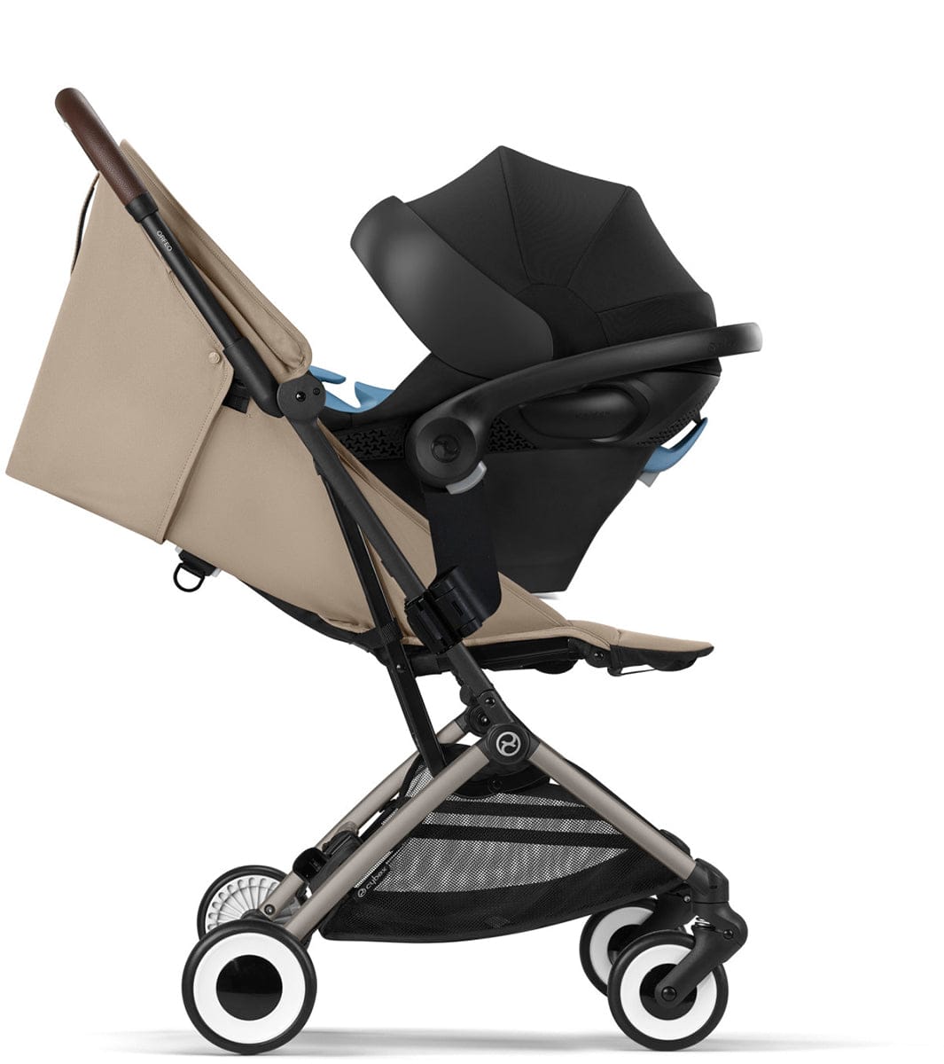 Cybex Orfeo Compact Stroller + Aton G SensorSafe Travel System Bundle - Almond Beige / Moon Black - 524000353-522004777