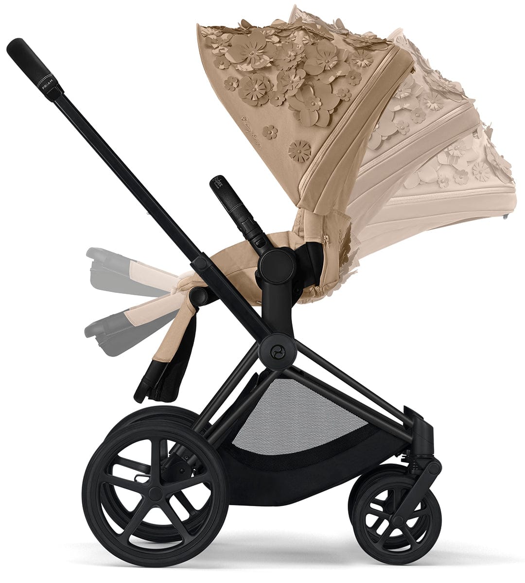 Cybex Priam 3 Complete Stroller with Lux Bassinet Bundle - Simply Flowers - Nude Beige - 519003261-B-SF-BEIGE