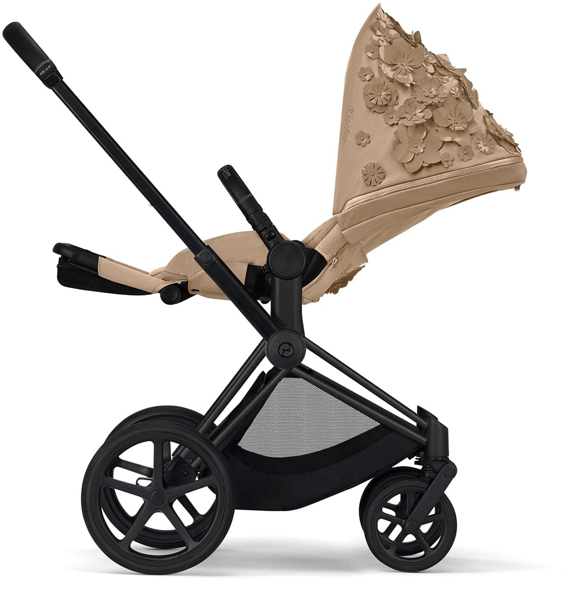 Cybex Priam 3 Complete Stroller with Lux Bassinet Bundle - Simply Flowers - Nude Beige - 519003261-B-SF-BEIGE