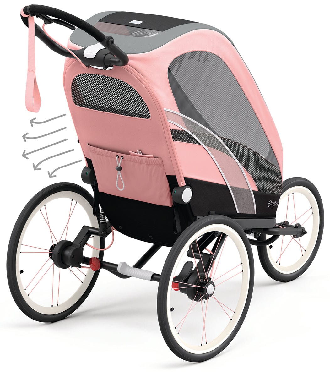 Cybex Zeno Multisport Trailer Bundle - Black/Pink Frame + Medal Grey Seat Pack - 521000309-521000377