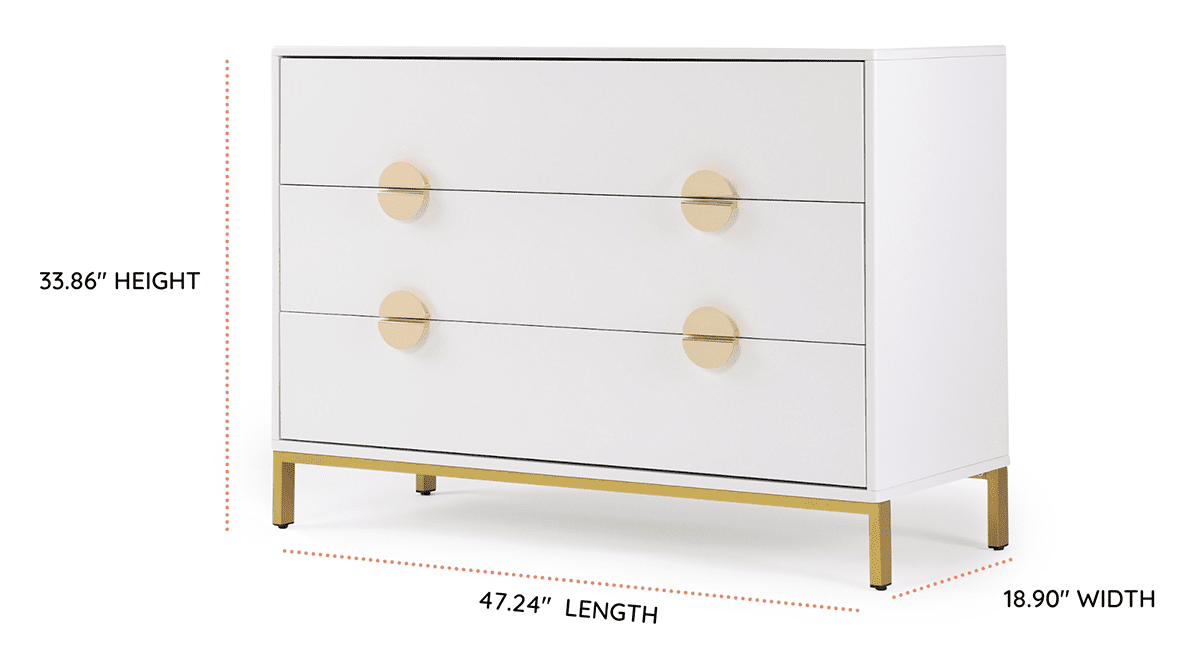 dadada Chicago 3-Drawer Dresser - White / Gold - 41891-DA