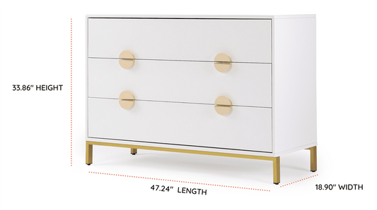 dadada Chicago 3-Drawer Dresser - White / Gold - 41891-DA