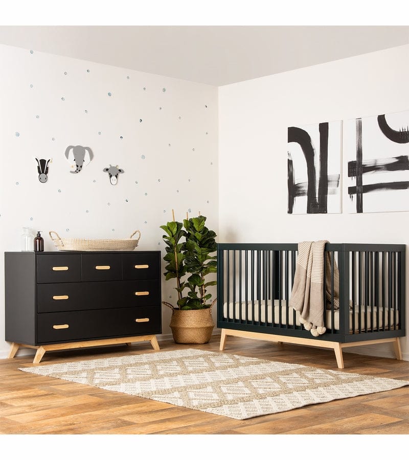 dadada Soho 3-in-1 Convertible Crib + 5-Drawer Dresser Bundle - Black / Natural - 10441-DA-41251-DA