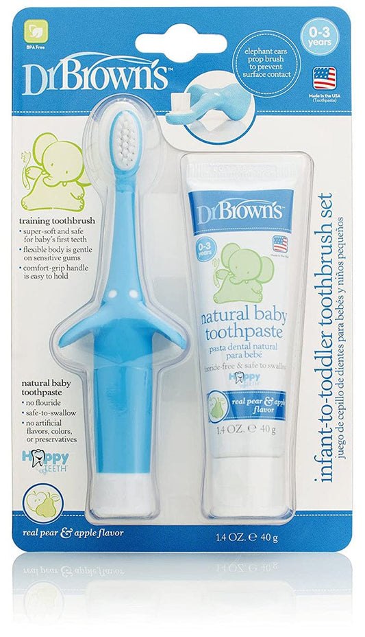 Dr. Brown's Infant-to-Toddler Toothbrush & Toothpaste Combo Pack - Elephant, Blue - HG024-P4