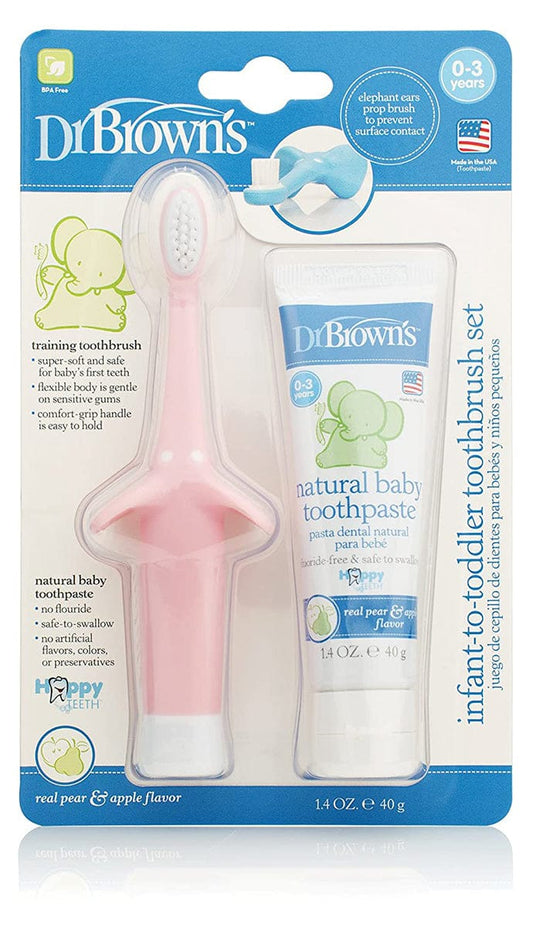 Dr. Brown's Infant-to-Toddler Toothbrush & Toothpaste Combo Pack - Elephant, Pink - HG023-P4