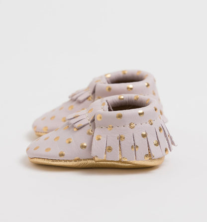 Freshly Picked Heirloom Moccasins, Newborn - Blush & Gold - FPN12093