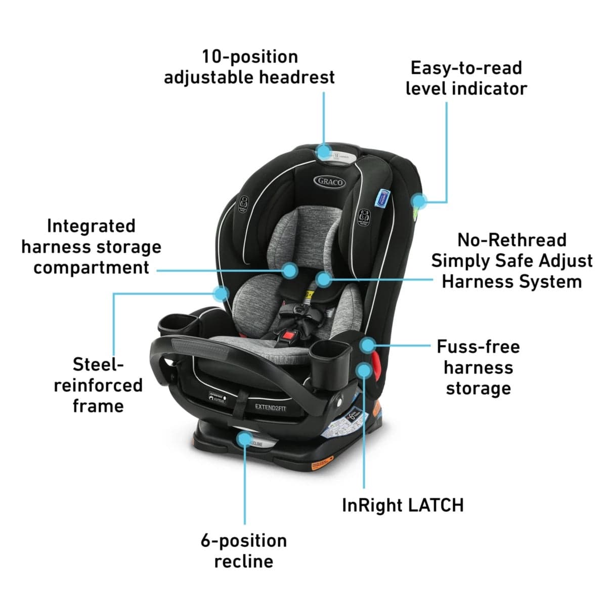 Graco Extend2Fit 3-in-1 Convertible Car Seat with Anti-Rebound Bar - Zane - 2151914