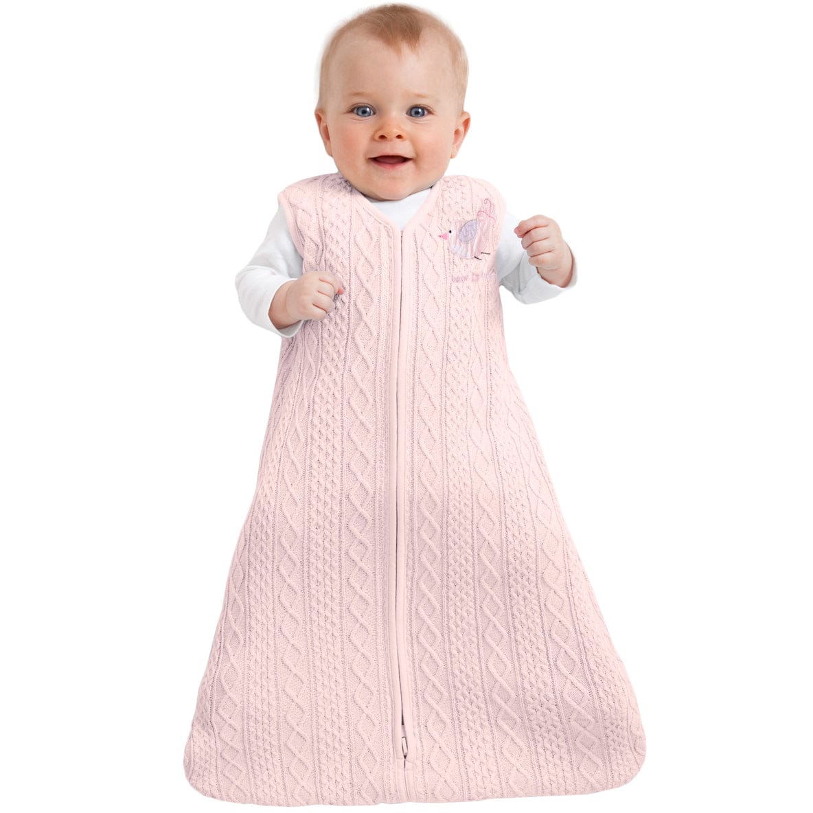 Halo SleepSack 100% Cotton Cable Sweater Knit Wearable Blanket in Pink Bird - Small - 2831