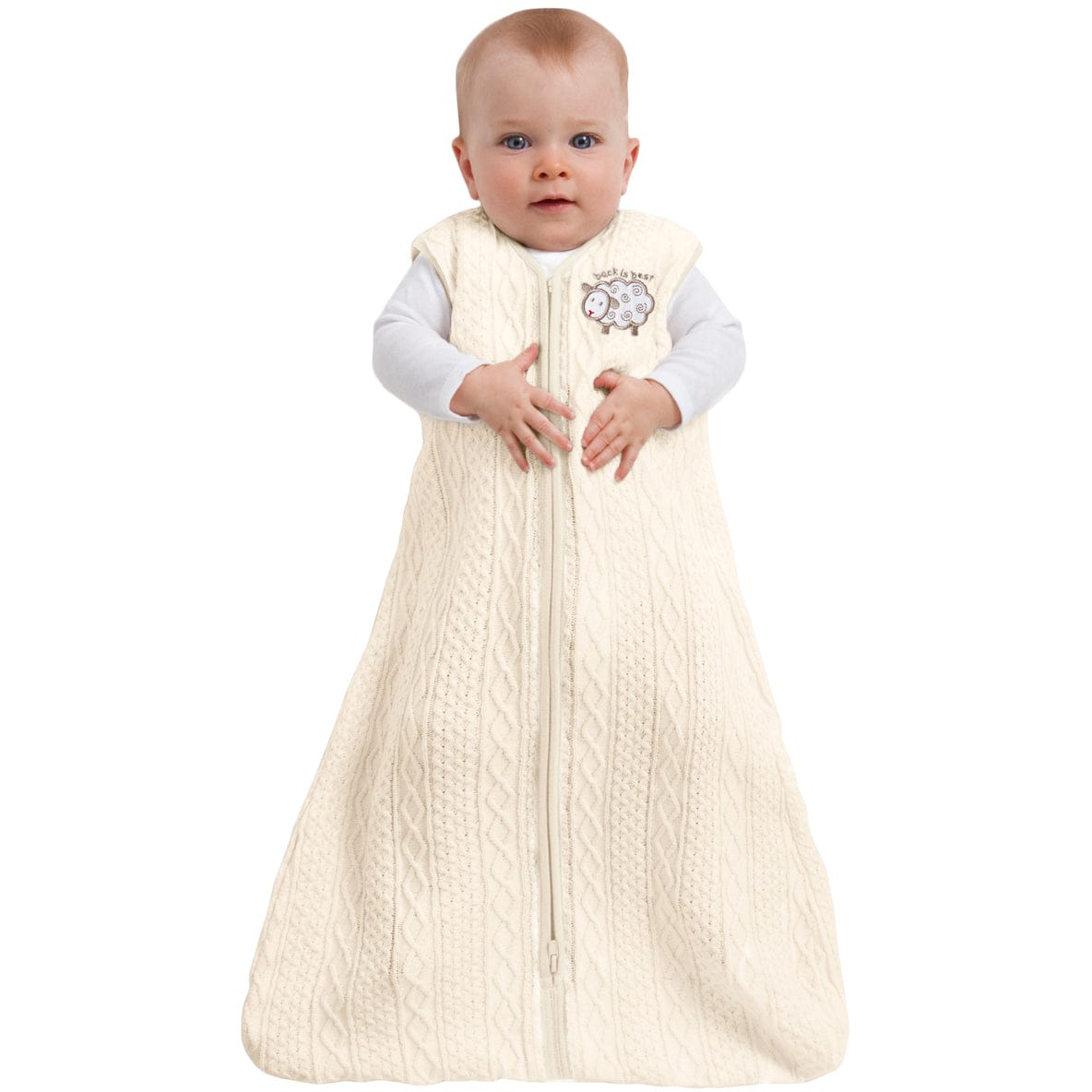 Halo SleepSack 100% Cotton Cable Sweater Knit Wearable Blanket in Cream Lamb - Small - 2917